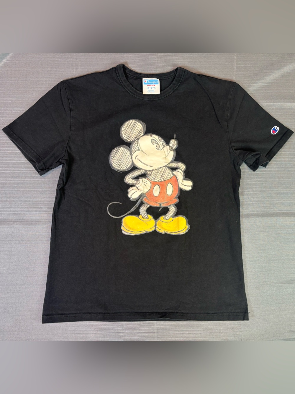 Champion x Disney Collab Mickey Mouse Graphic T Shirt Black Womens Medium